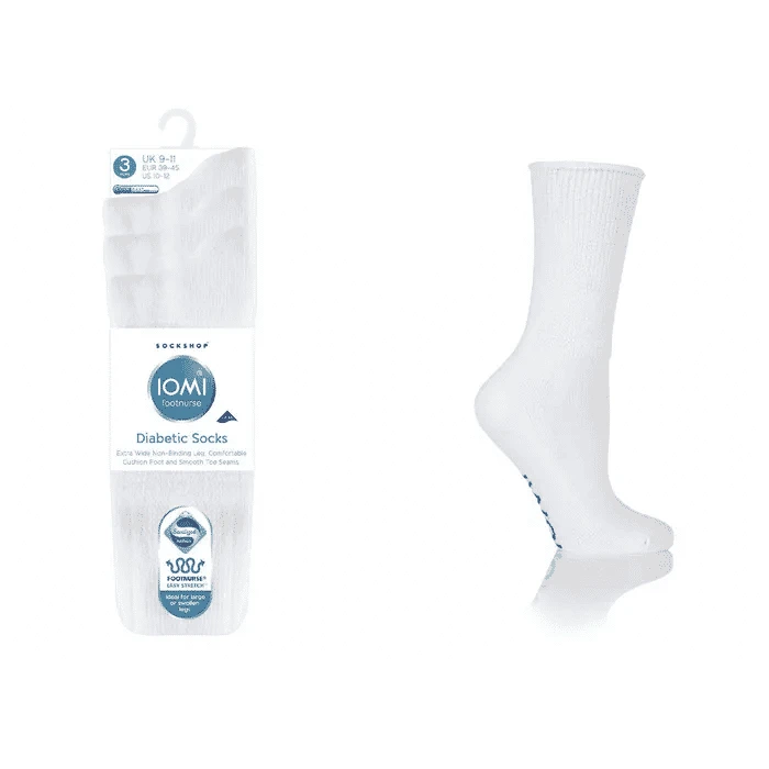 3Pk Iomi C Foot Diabetic Socks Size 4-8, White - Image 3