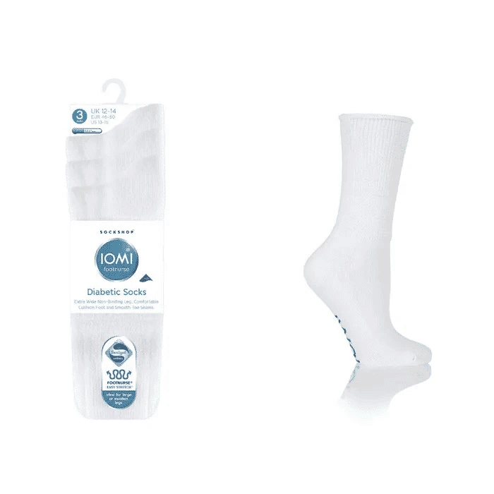 3Pk Iomi C Foot Diabetic Socks Size 4-8, White - Image 4