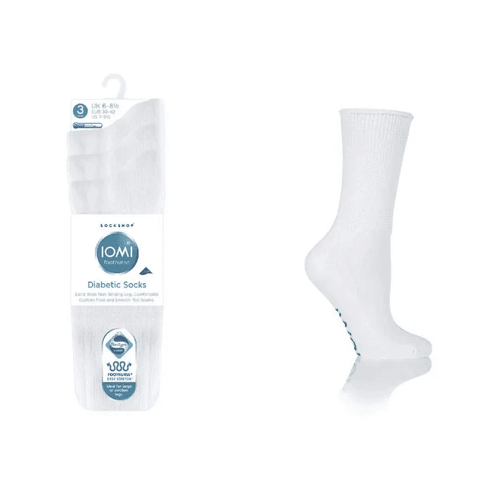 3Pk Iomi C Foot Diabetic Socks Size 4-8, White - Image 2