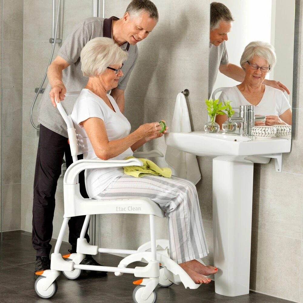 Etac Clean Wheeled Shower Commode Chair Fixed Height 49cm