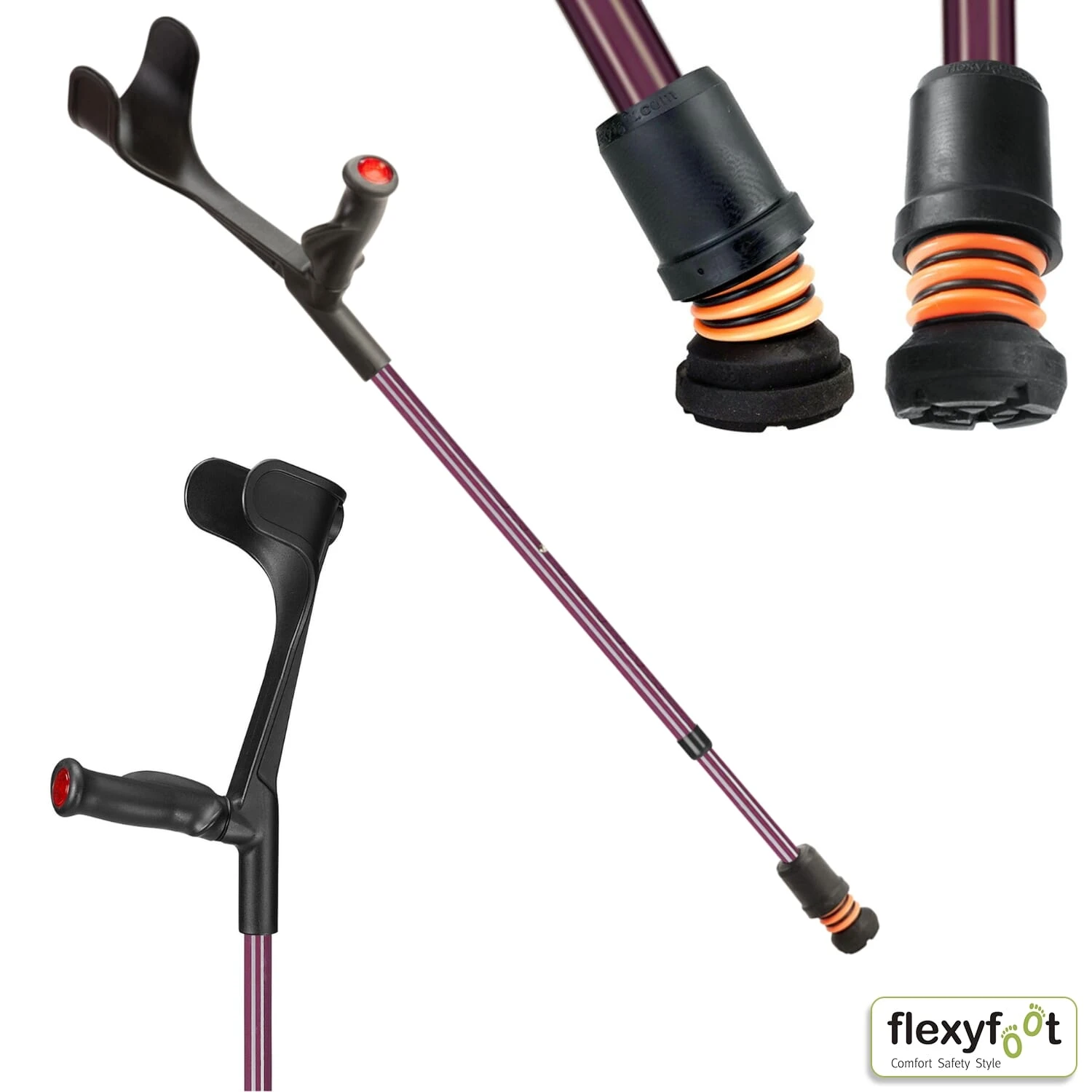 Flexyfoot Open Cuff Comfort Grip Crutches Red - Right - Image 11