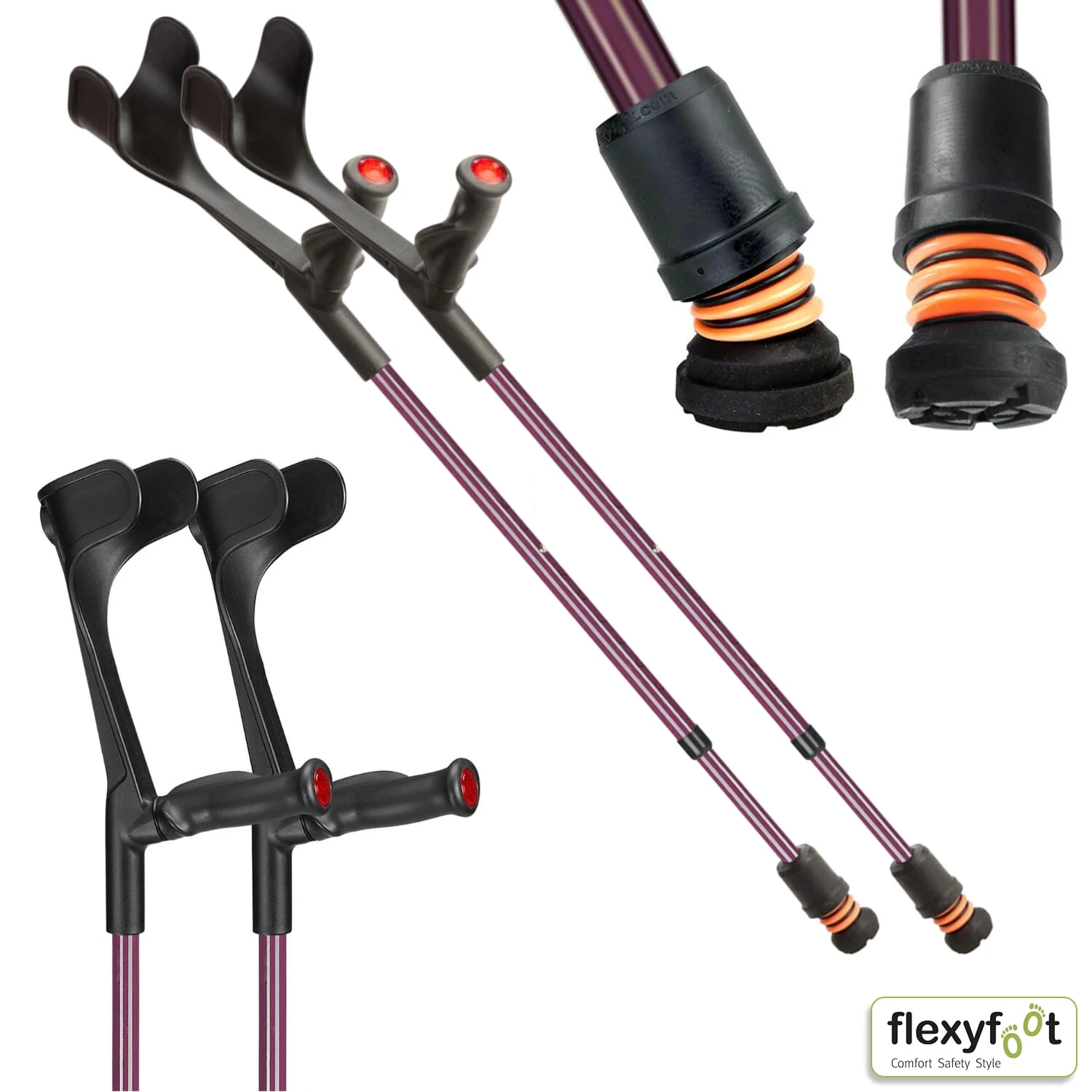 Flexyfoot Open Cuff Comfort Grip Crutches Red - Right - Image 12