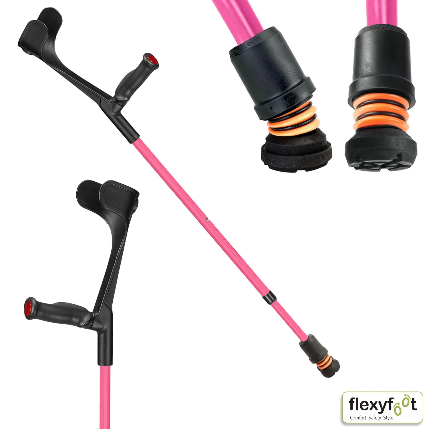 Flexyfoot Open Cuff Comfort Grip Crutches Red - Right - Image 2