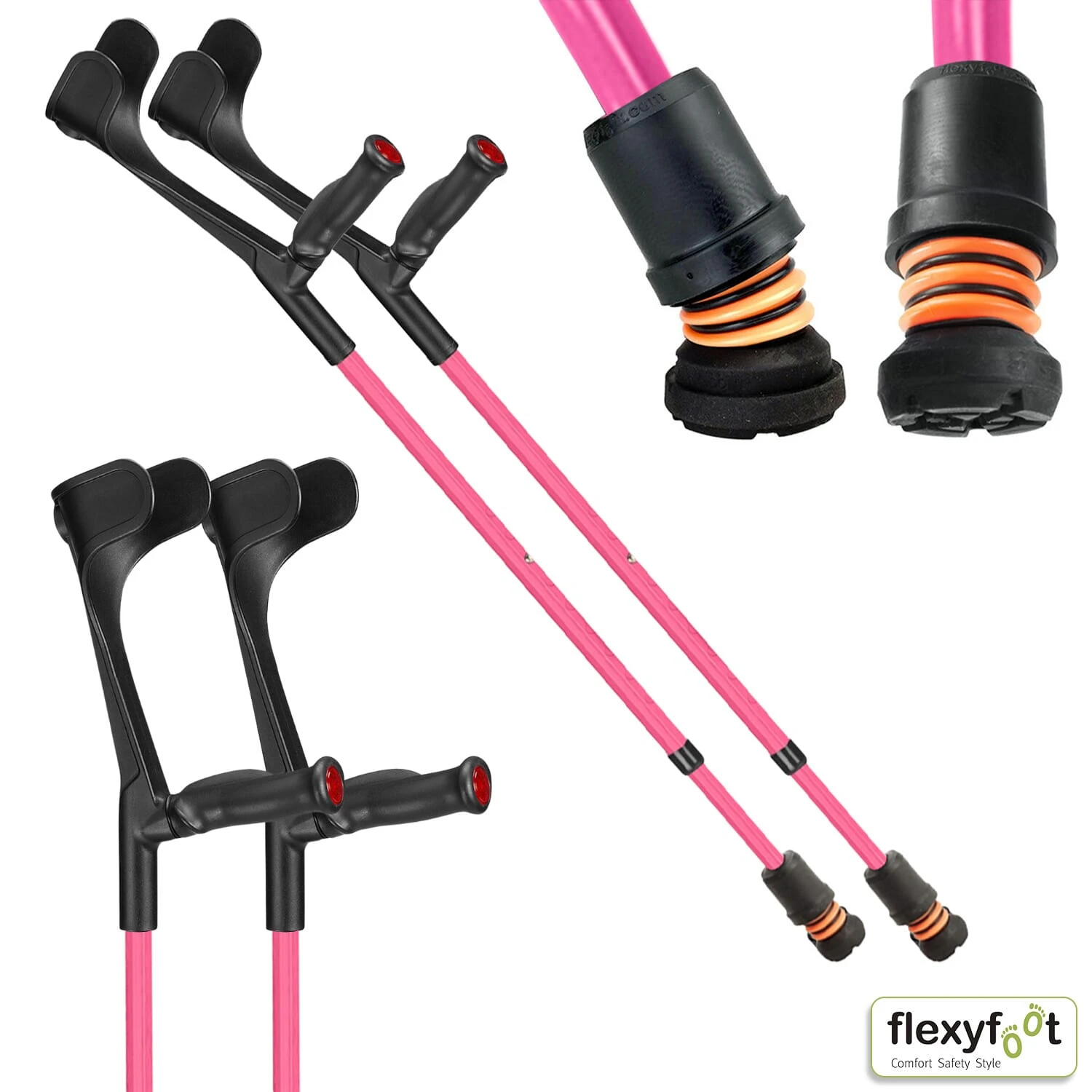 Flexyfoot Open Cuff Comfort Grip Crutches Red - Right - Image 3