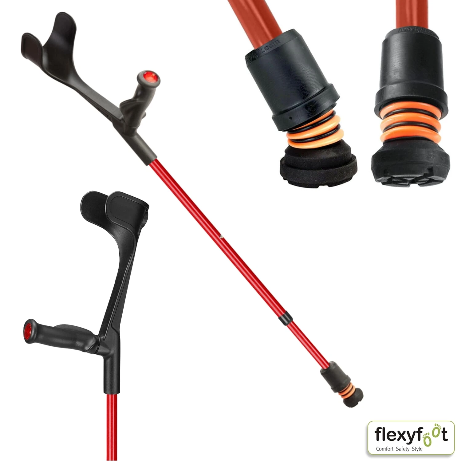 Flexyfoot Open Cuff Comfort Grip Crutches Red - Right - Image 4