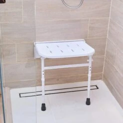 Folding Shower Seat With Legs White Seat