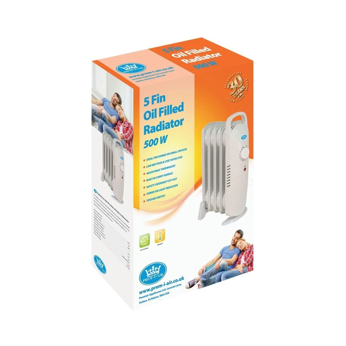 Prem-I-Air 500 W 5 Fin Oil Filled Radiator - Image 3