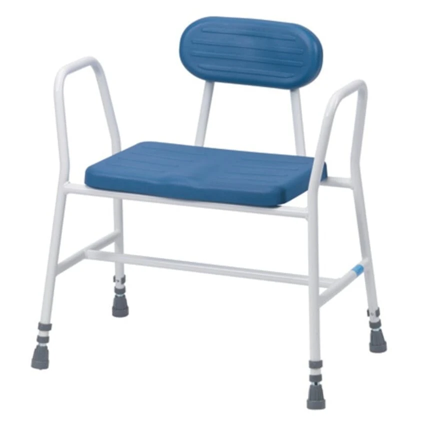 PU Bariatric Perching / Kitchen Stool Adjustable Height, Tubular Arms And Padded Back - Image 2