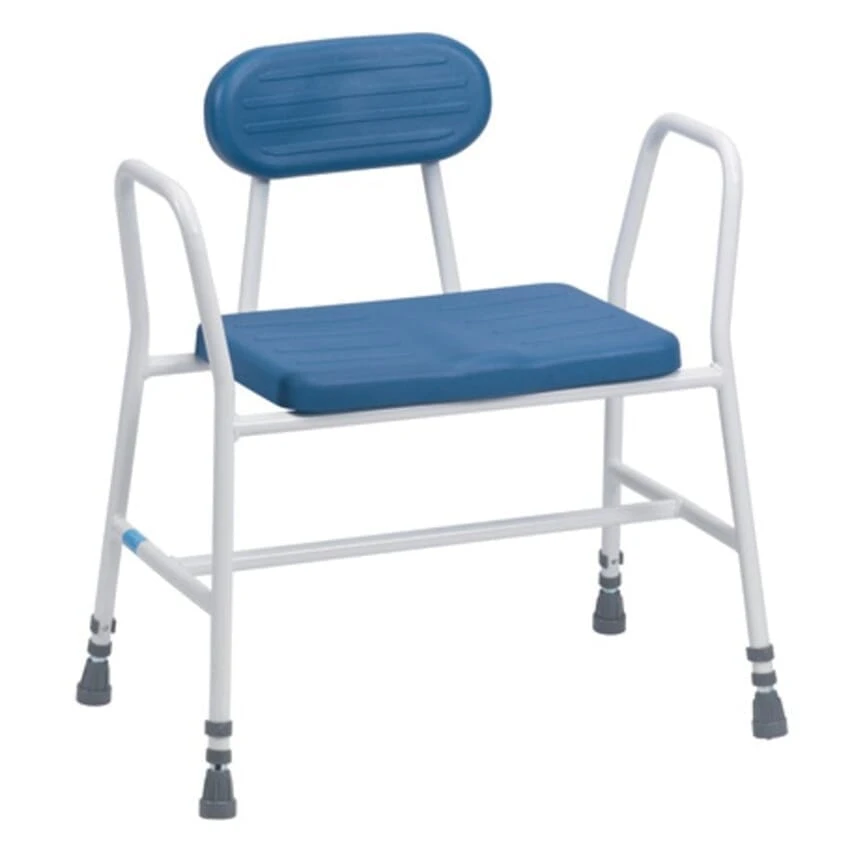 PU Bariatric Perching / Kitchen Stool Adjustable Height, Tubular Arms And Padded Back