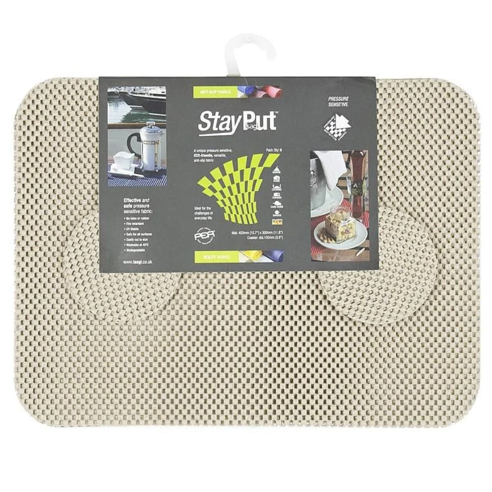 StayPut Non-Slip Fabric Tablemat And Coaster Set Of Six Pearl White - Image 3