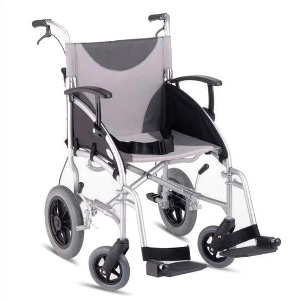Z-Tec Lightweight Folding Aluminium Transit Wheelchair In Grey